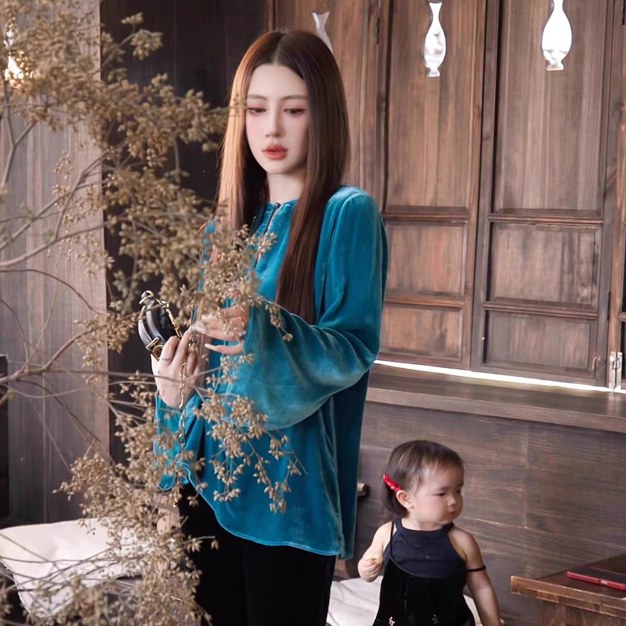 青玉案 新中式国风高级感金丝绒长袖上衣 Green Jade · New Chinese-Style Gold-Velvet Long-Sleeve Top