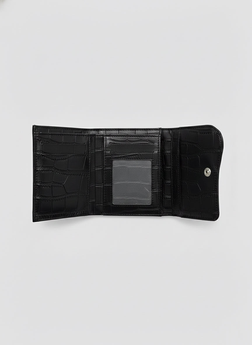 Noire Croc-Embossed Flap Wallet — Black