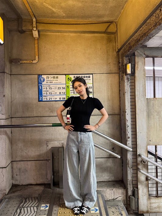 魅力兰尔 提花阔腿牛仔裤  Meili Laner Jacquard Wide-Leg Jeans