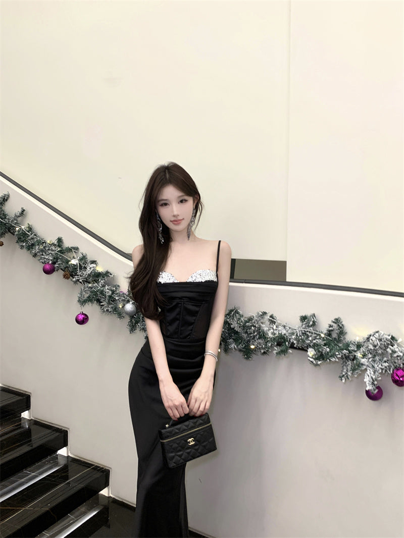 Ode to the Stars — Silver-Glitter Strapless Black Gown