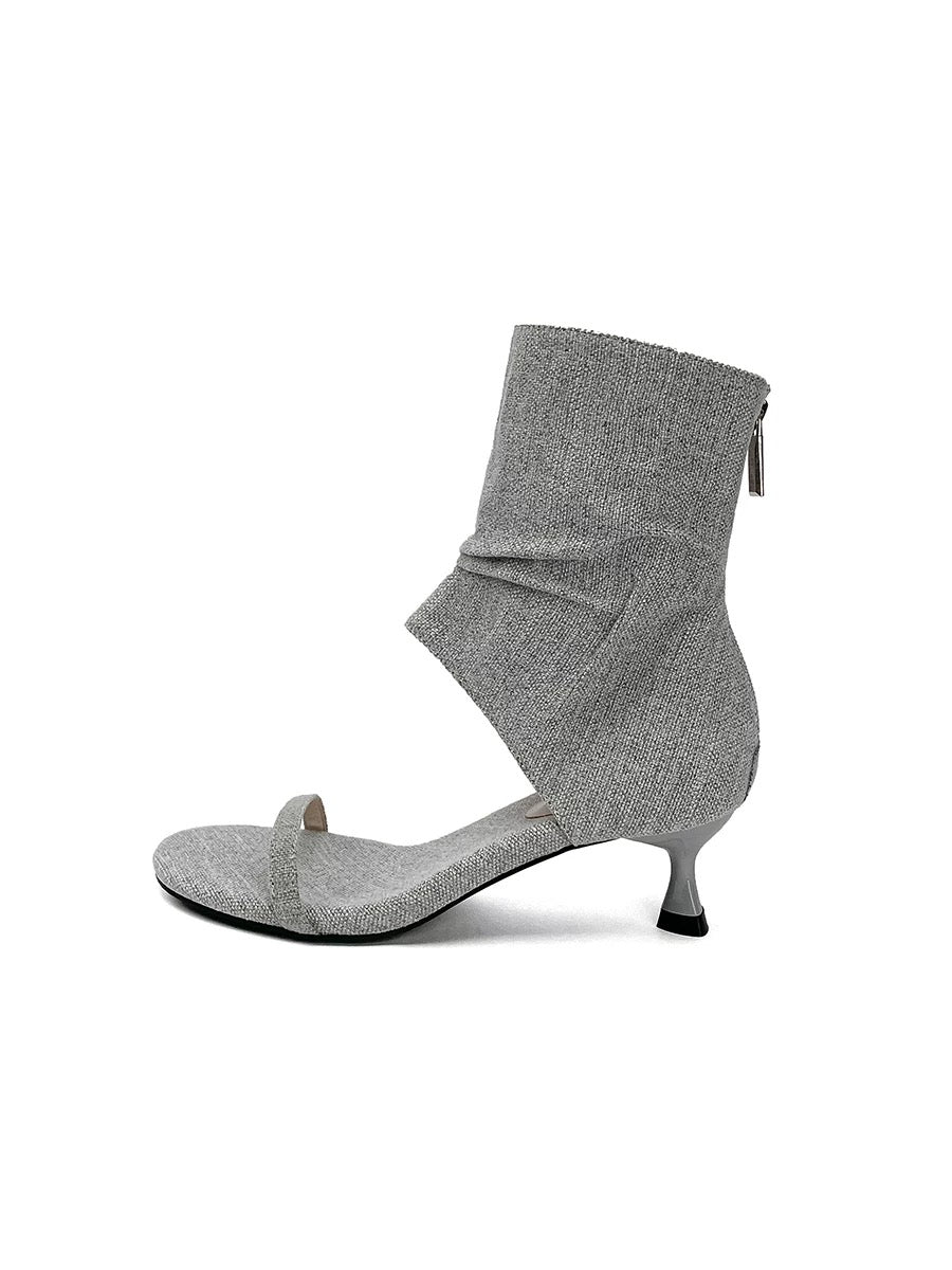 韩里韩气 麻杏色露趾凉靴子鞋 Korean-style apricot beige open-toe boots