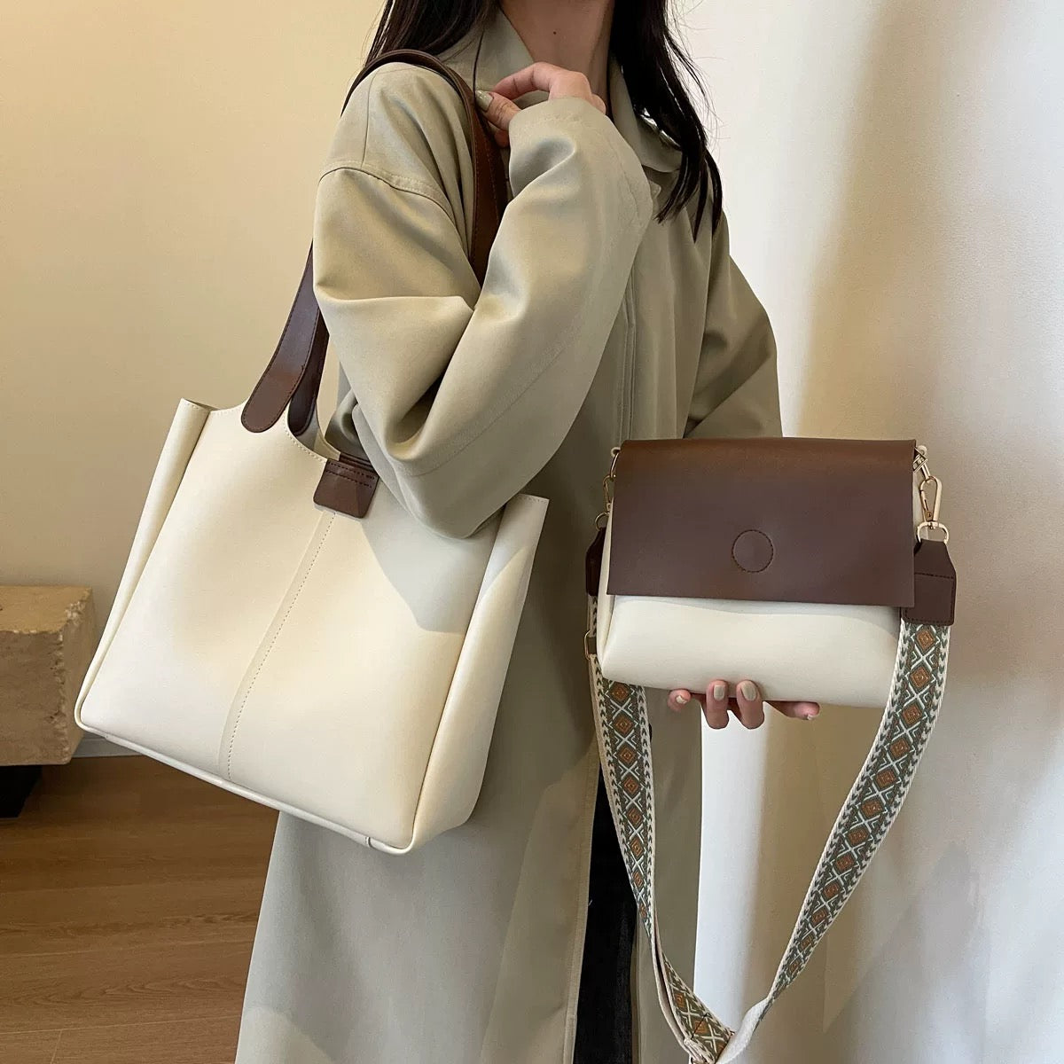 Cream Mousse Trendy Versatile Large-Capacity Tote Set