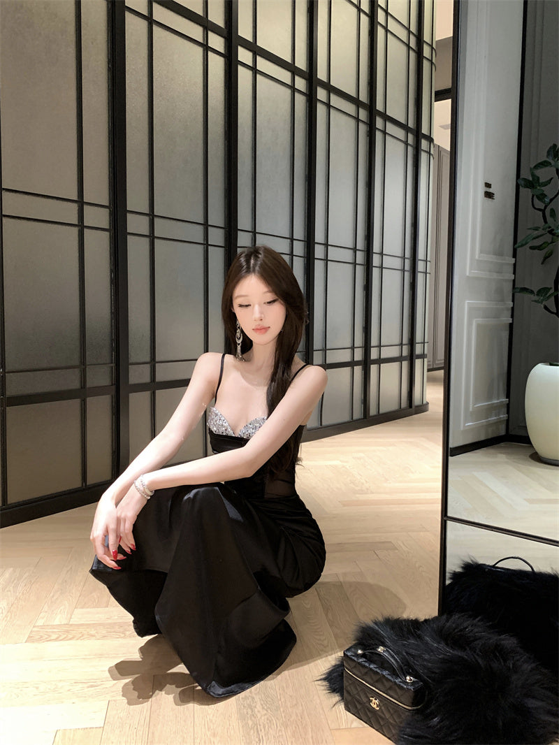 Ode to the Stars — Silver-Glitter Strapless Black Gown