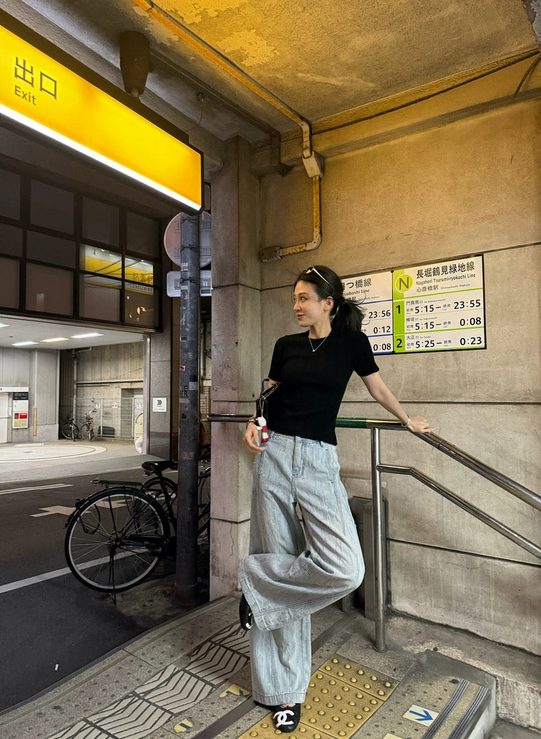 魅力兰尔 提花阔腿牛仔裤  Meili Laner Jacquard Wide-Leg Jeans