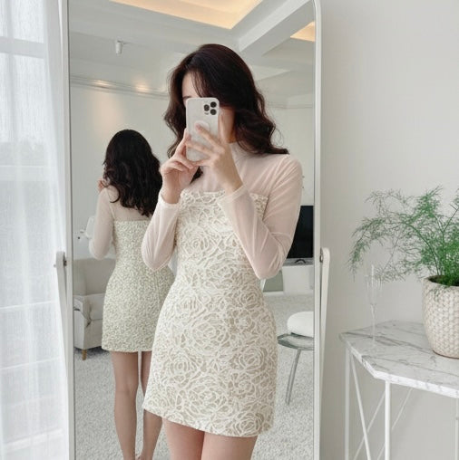 杏色玫瑰 亮片抹胸裙网纱连衣裙 Apricot Rose Sequin Strapless Tulle Dress