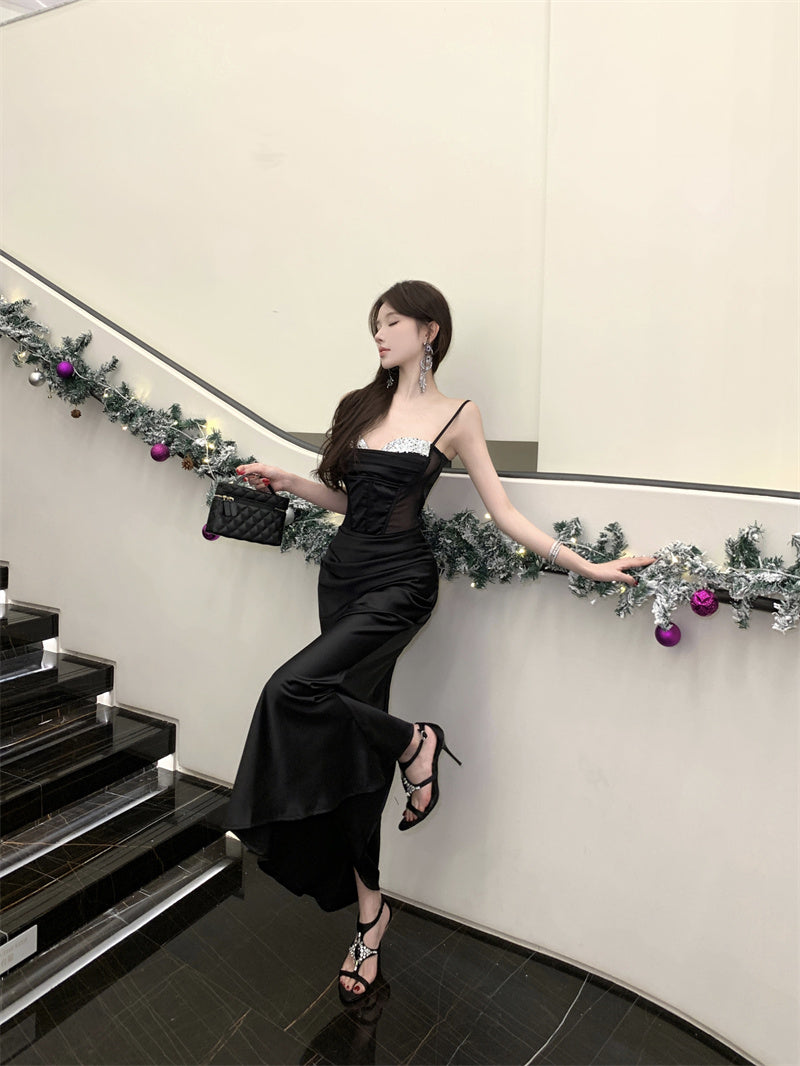 Ode to the Stars — Silver-Glitter Strapless Black Gown