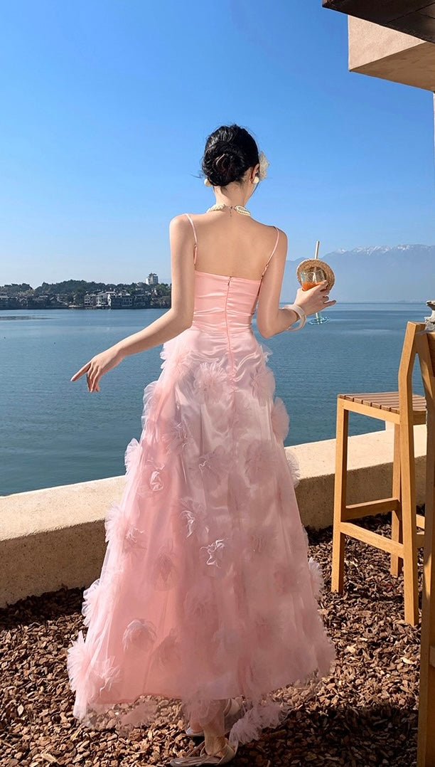 落樱晚风 高质量超仙儿花朵少女连衣裙 Sakura Twilight Premium  Floral Fairy Maxi Dress in Soft Pink