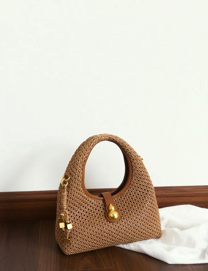 Pine Echo Oriental Aesthetic Gourd-shaped Woven Designer Bag