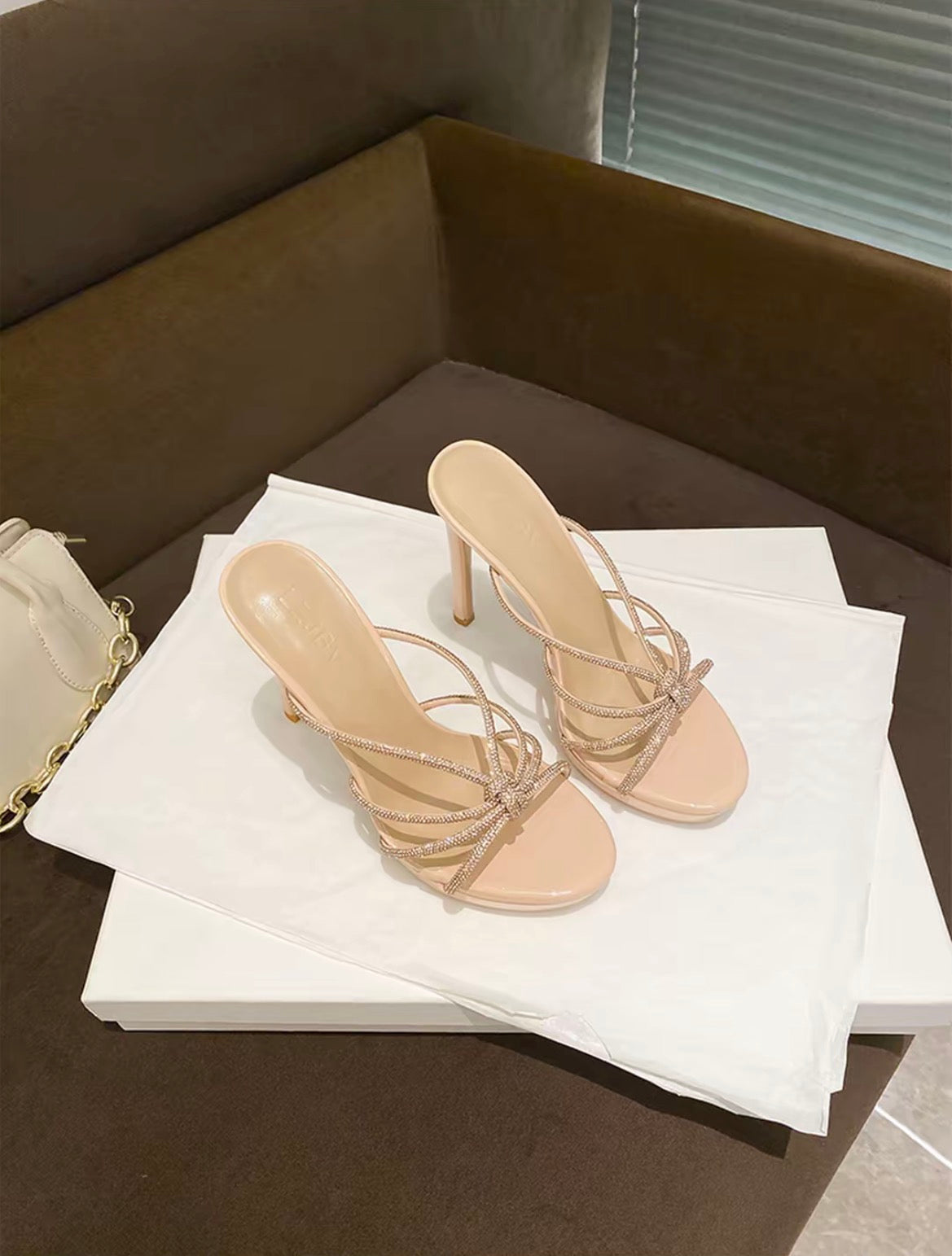 璀璨星河 12CM水钻防水台细高跟 Nude Rhinestone Stiletto Slides Platform Heels