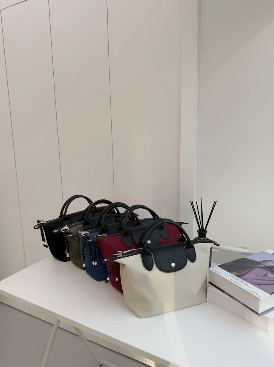 The Aria Dumpling Satchel Mixed Nylon & Leather Tote