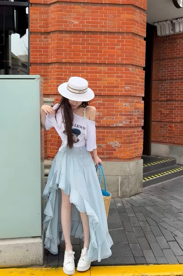 耳语轻绕 时尚木耳蕾丝花边半身裙套装Whisper-Inspired Irregular Ruffle Lace Trim Set