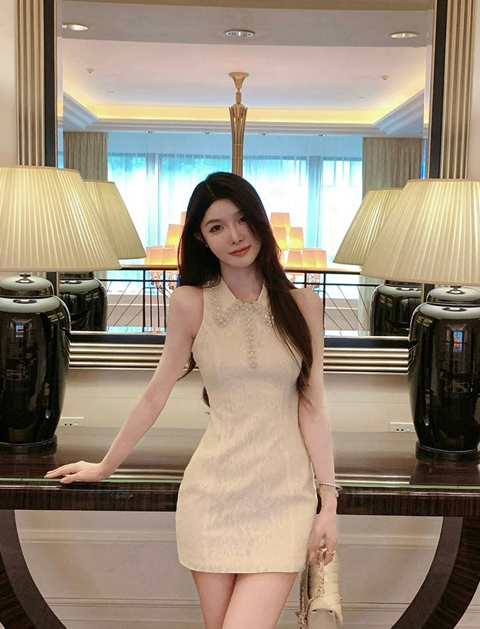 星夜私语 重工珍珠短裙无袖连衣裙 Starlit Whisper Heavily Embellished Pearl Mini Sleeveless Dress