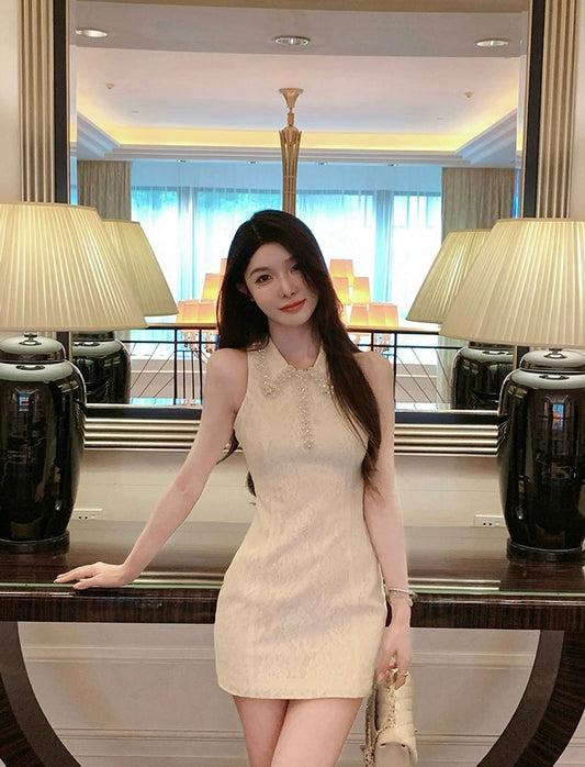 星夜私语 重工珍珠短裙无袖连衣裙 Starlit Whisper Heavily Embellished Pearl Mini Sleeveless Dress
