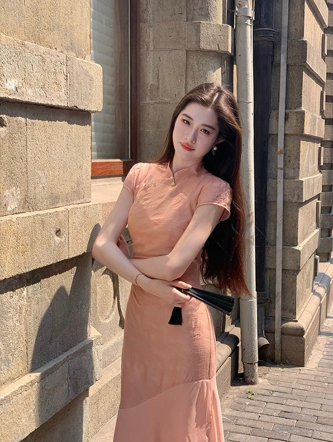 稚菊 新中式粉色旗袍 Petite Daisy Neo-Chinese Vintage Improved Qipao Cheongsam