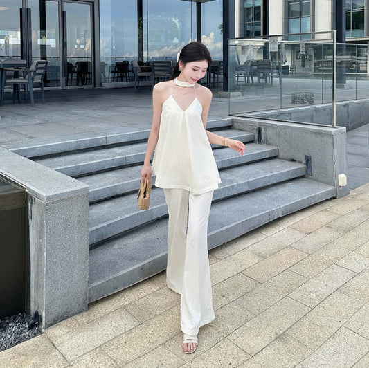 纯欲轻氧 挂脖吊带喇叭裤套装 Pure and Airy Halter Neck Cami with Flared Pants Set