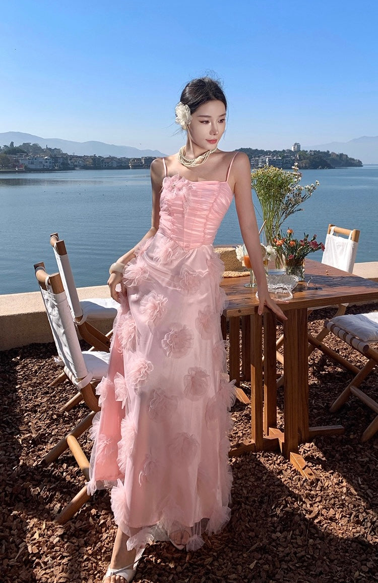 落樱晚风 高质量超仙儿花朵少女连衣裙 Sakura Twilight Premium  Floral Fairy Maxi Dress in Soft Pink