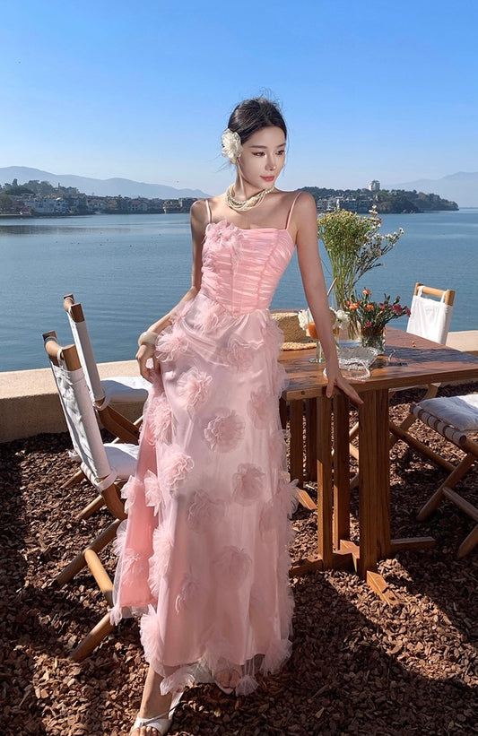 落樱晚风 高质量超仙儿花朵少女连衣裙 Sakura Twilight Premium  Floral Fairy Maxi Dress in Soft Pink