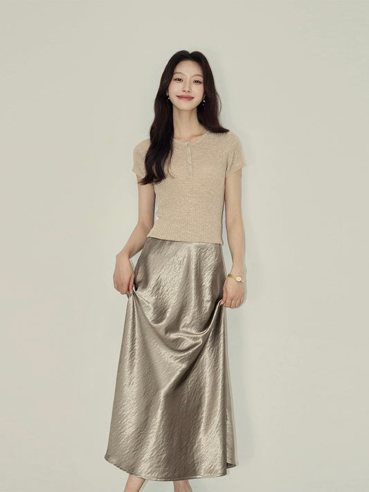 崛起女孩 缎面高腰气质长款半裙 Empowered Girl Satin High-Waist Elegant Long Skirt