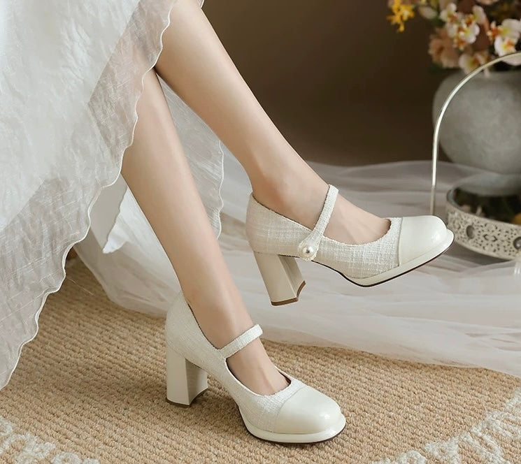 小香风玛丽珍鞋粗跟增高高跟鞋 Chanel-Style Mary Jane Chunky-Heel Platform Heels