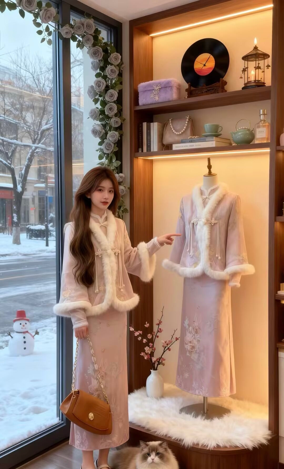 冬年 富家千金新中式提花外套半身裙套装 Winter Elegance New Chinese Jacquard Jacket and Skirt Set for Wealthy Heiress Style