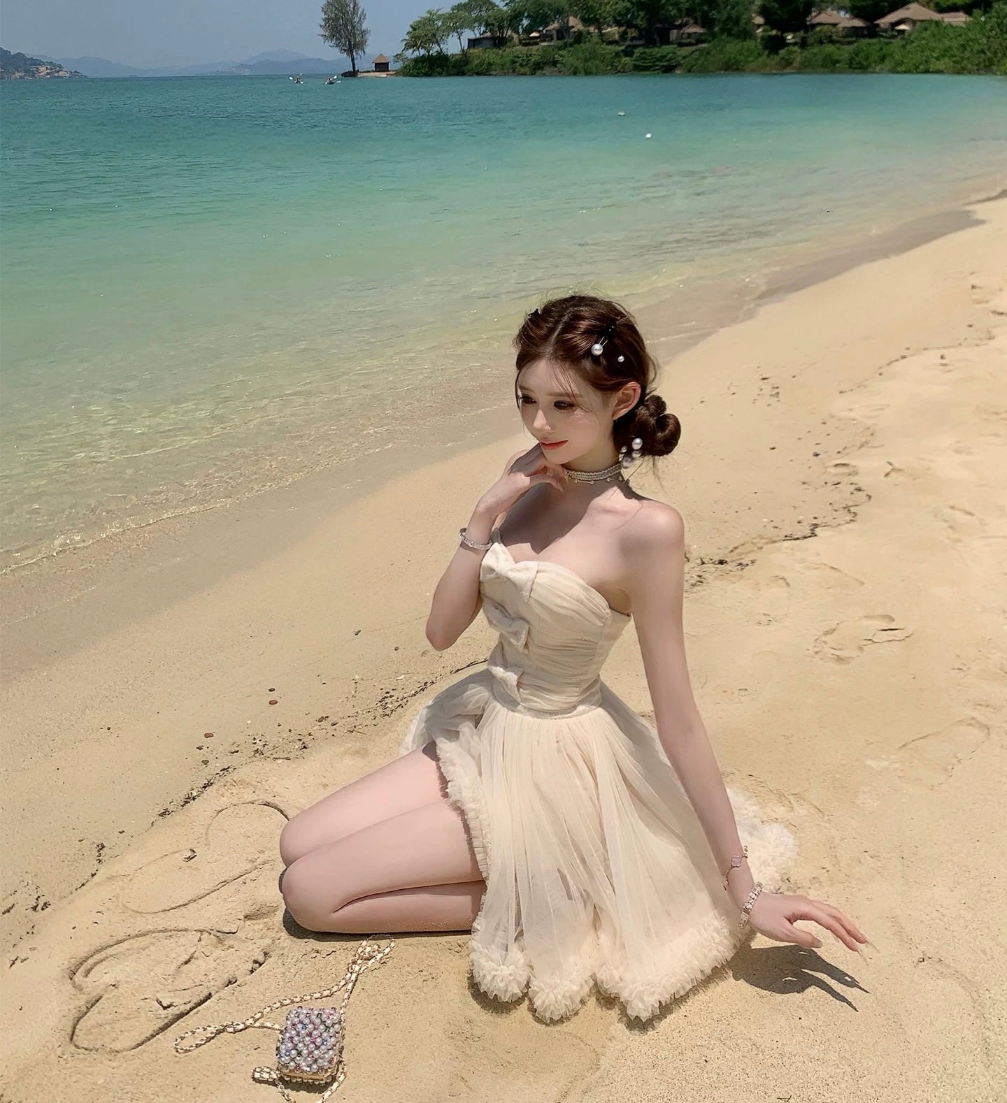 软雾甜纱 法式优雅精致花纹蓬蓬连衣裙 Soft Mist Tulle Elegant French Floral Puffy Dress