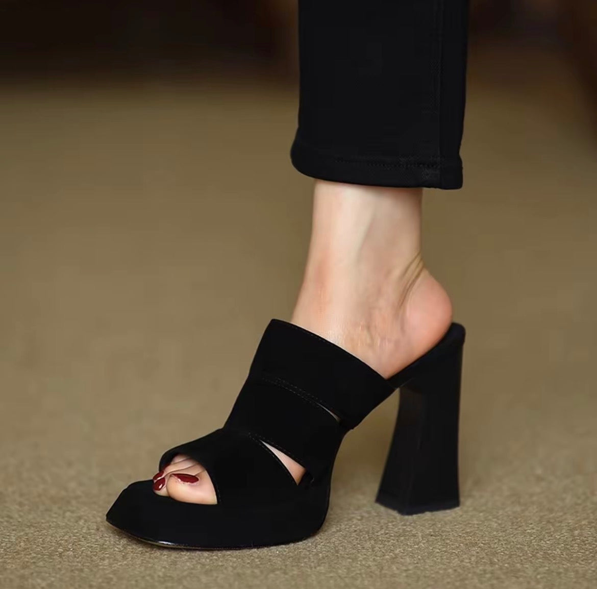 Roman Reverie Platform Block Heel Square-Toe Peep-Toe Heels