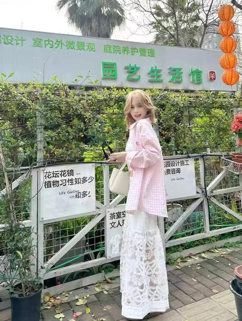 森林呼吸 蓝绿格纹POLO领衬衫Forest Feeling Checkered Sun-Shirt Blouse