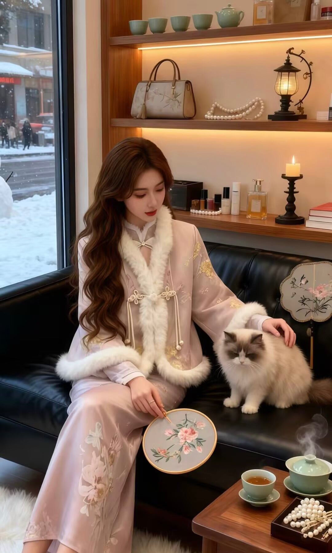 冬年 富家千金新中式提花外套半身裙套装 Winter Elegance New Chinese Jacquard Jacket and Skirt Set for Wealthy Heiress Style