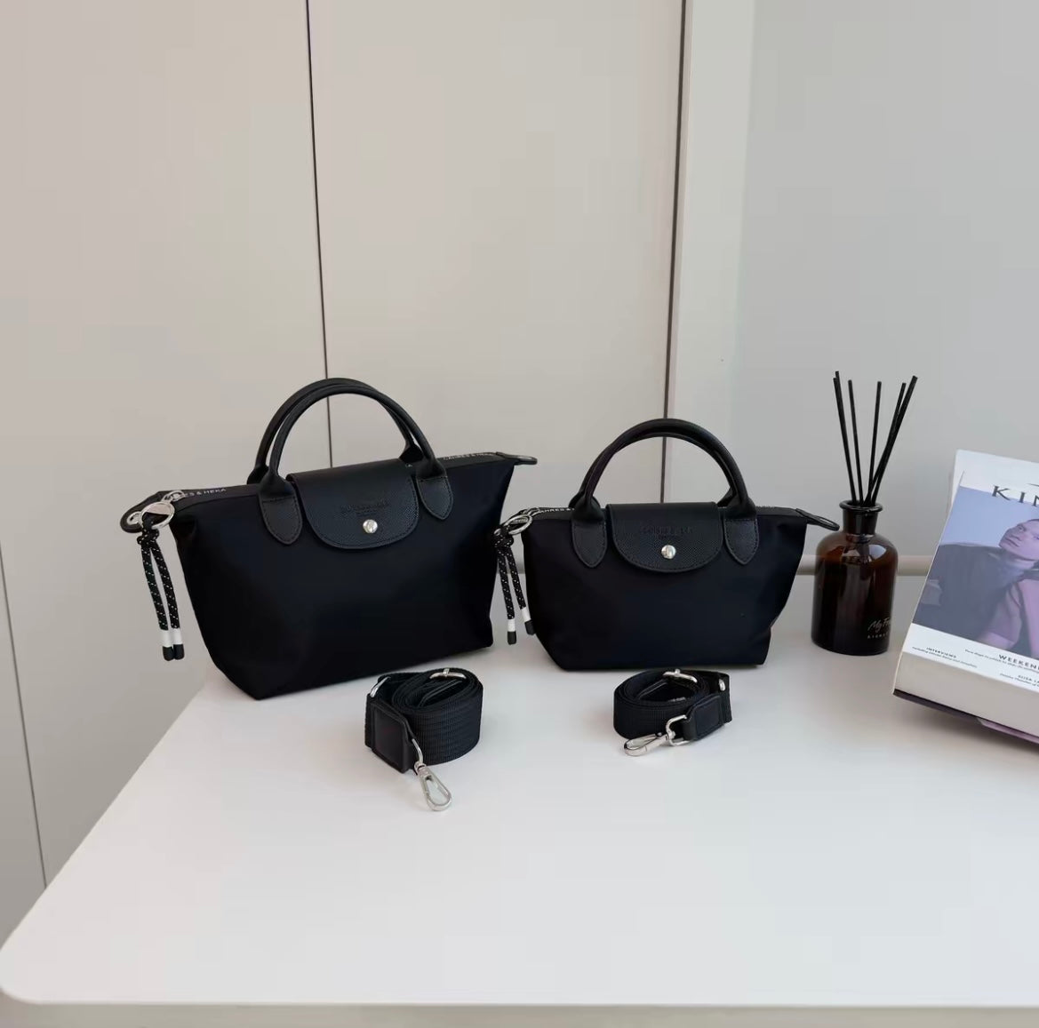 The Aria Dumpling Satchel Mixed Nylon & Leather Tote