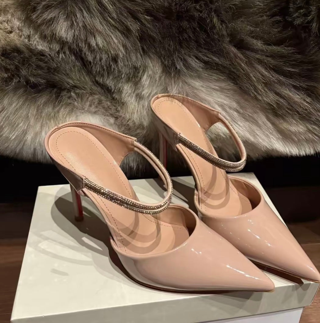 公主殿下 尖头水钻粉色两穿高跟鞋 Princess-Style Pointed Toe Rhinestone Pink Two-Way Heels