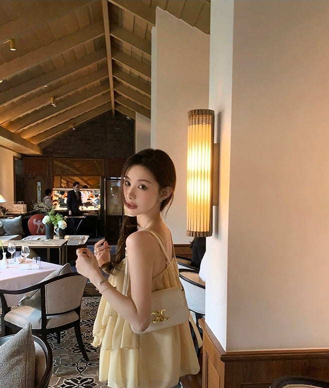 Summer度假 设计感吊带V领雪纺上衣 Chic V-Neck Chiffon Camisole Top
