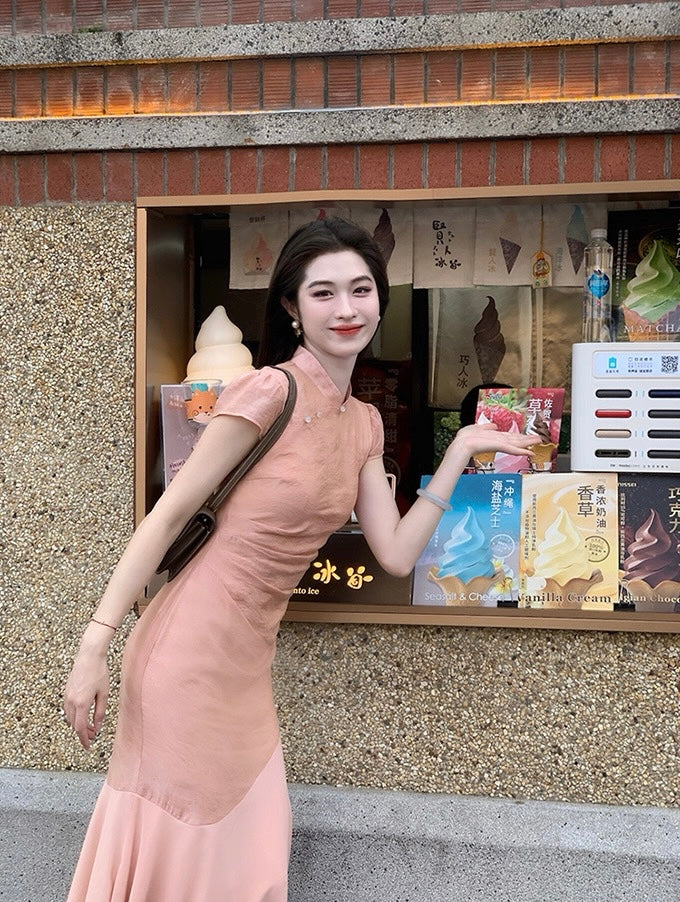 稚菊 新中式粉色旗袍 Petite Daisy Neo-Chinese Vintage Improved Qipao Cheongsam