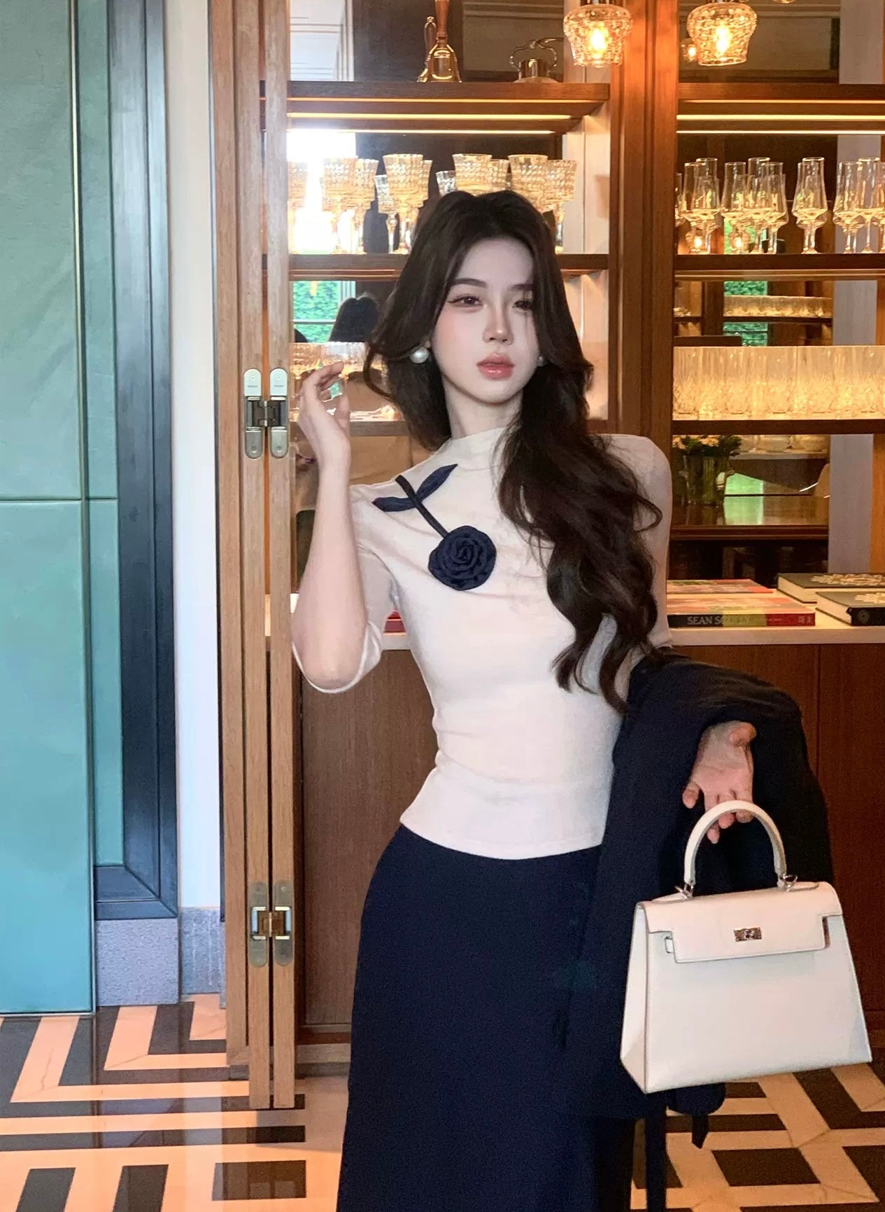 四季精英 新中式套装Urban Sophisticate 2-Piece Set Mock Neck Knit& Skirt