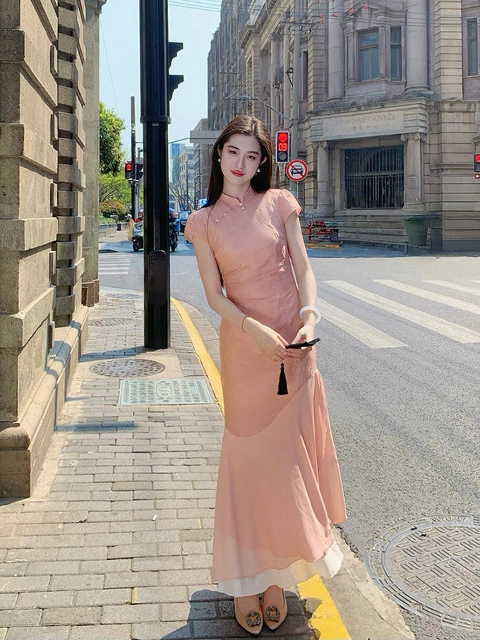 稚菊 新中式粉色旗袍 Petite Daisy Neo-Chinese Vintage Improved Qipao Cheongsam