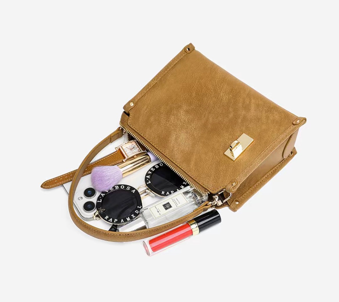 Amber Radiance Vintage Box Crossbody Bag - Amber Brown