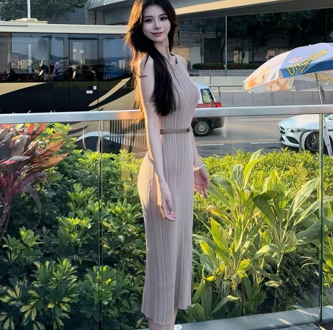 春丽 肌理感修身包臀针织连衣裙Summer Beuty sexy slim-fit bodycon long dress