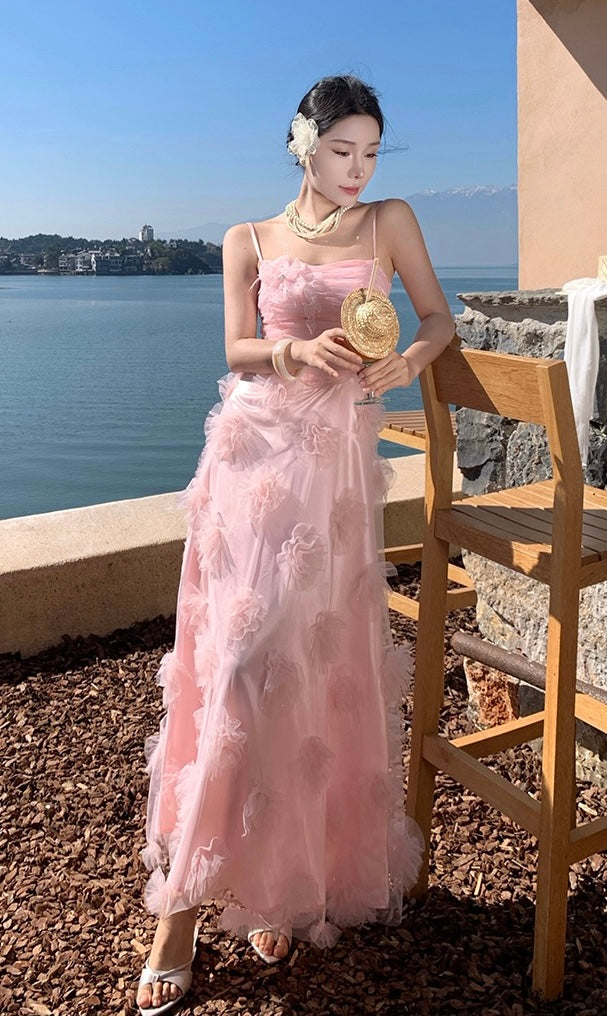 落樱晚风 高质量超仙儿花朵少女连衣裙 Sakura Twilight Premium  Floral Fairy Maxi Dress in Soft Pink