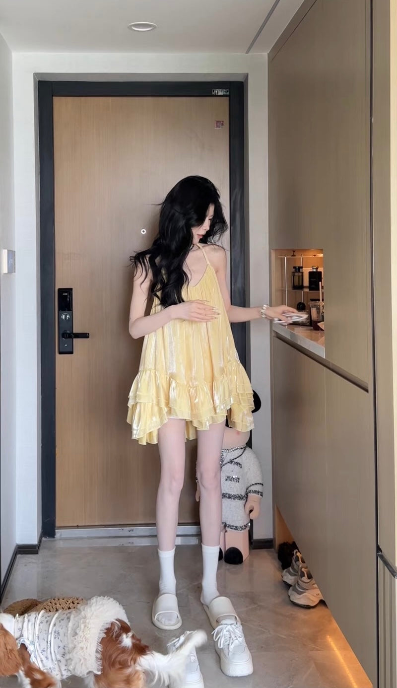 贝蒂甜心裙 甜美挂脖双层蛋糕裙 Betty sweetheart sweet halter double-layer ruffle dress
