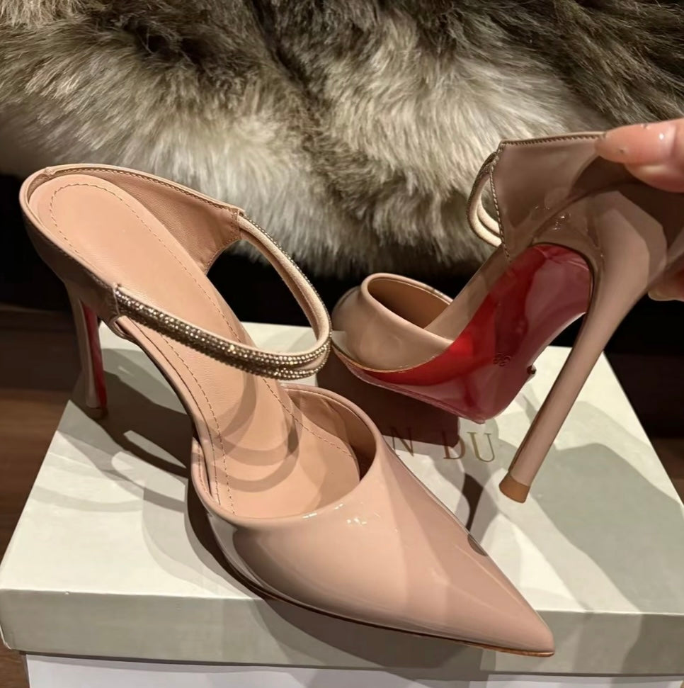 公主殿下 尖头水钻粉色两穿高跟鞋 Princess-Style Pointed Toe Rhinestone Pink Two-Way Heels