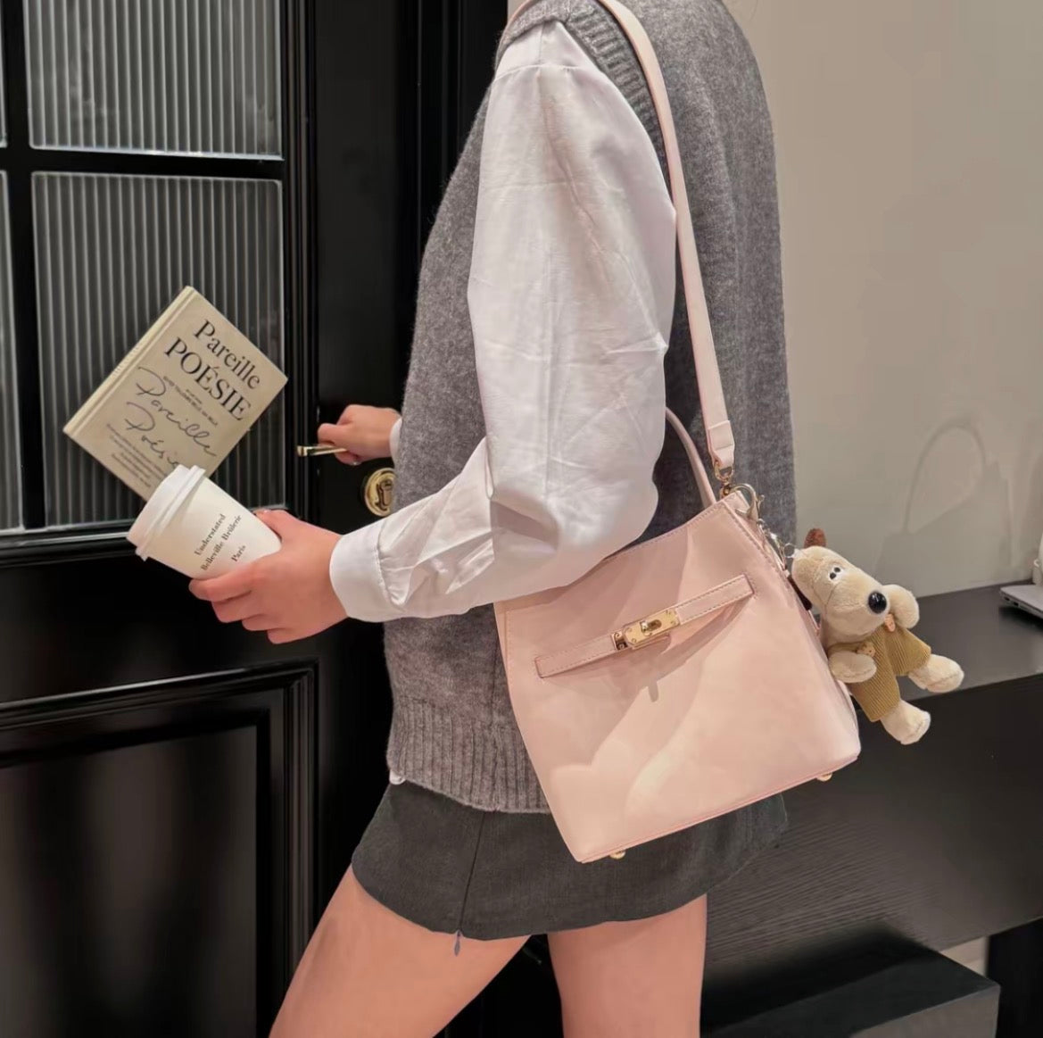 Smooth Design Keilly Structured Pebbled  Top Handle Bag - PU
