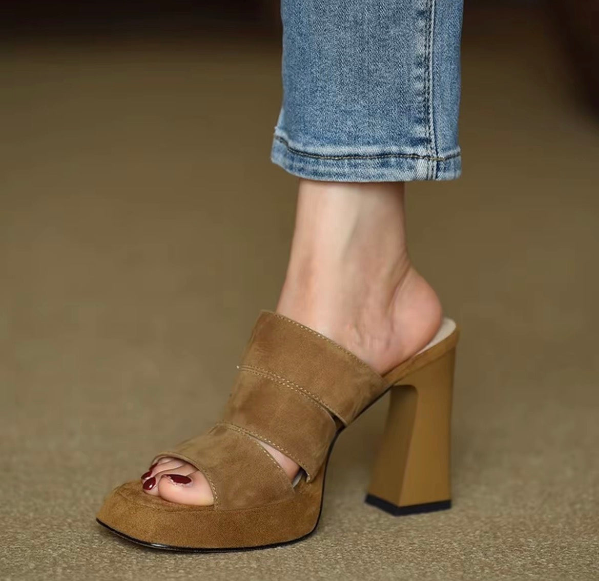 Roman Reverie Platform Block Heel Square-Toe Peep-Toe Heels