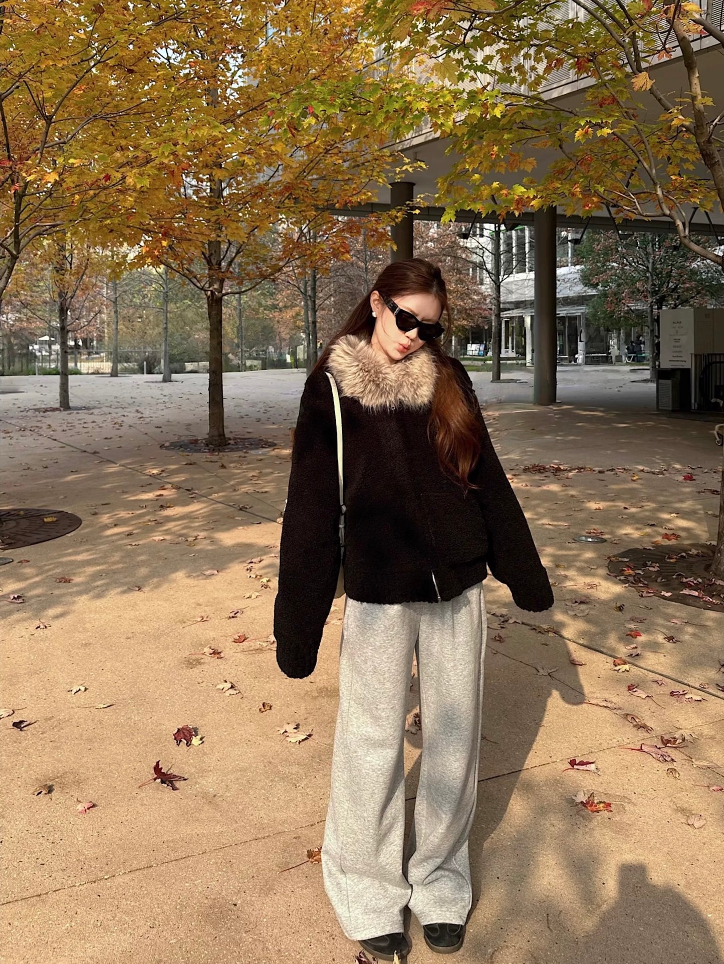 再遇见 定染毛领小颗粒羊羔毛冬装外套 ReMeet Dyed-Fur Collar Small-Pile Sherpa Winter Coat