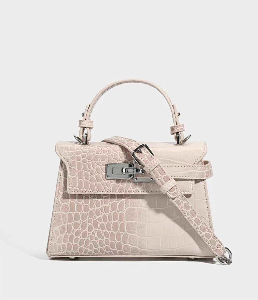 Classic Croco Embossed Kelly Top Handle Shoulder & Crossbody Bag