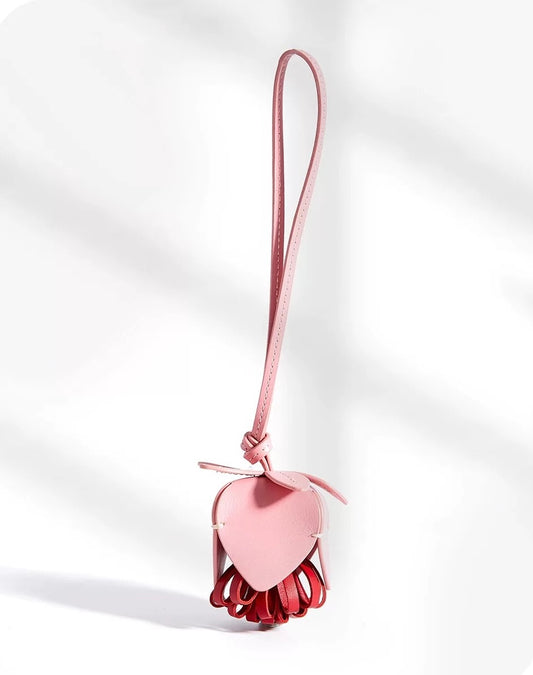 Sunflower Genuine Leather Flower Tassel Bag Charm - Yellow