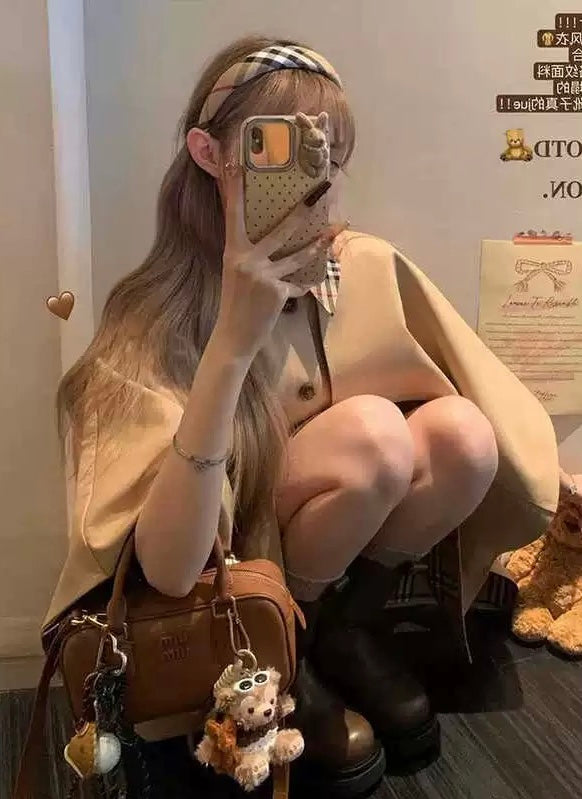 巨爱BBR 格纹秋冬斗篷风衣半裙套装 Obsessed with BBR Plaid Cape Trench Coat and Skirt Set for Fall/Winter