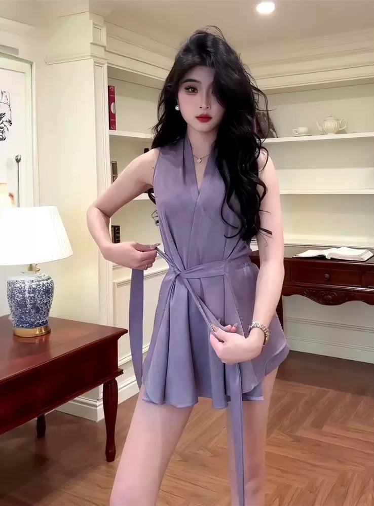 都市名媛 系带衬衣高腰短裤套装 Urban Socialite Tie-Front Shirt and High-Waisted Shorts Set