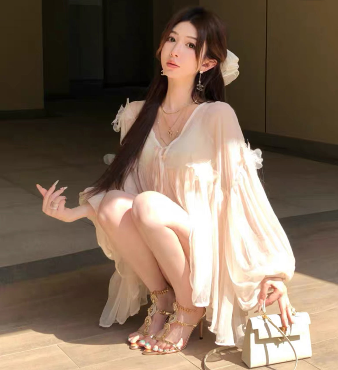 梦蝶落谷 温柔宽松杏色朦胧套装 梦蝶落谷 温柔宽松杏色朦胧套装