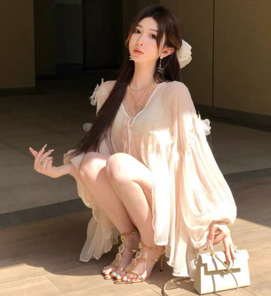 梦蝶落谷 温柔宽松杏色朦胧套装 梦蝶落谷 温柔宽松杏色朦胧套装
