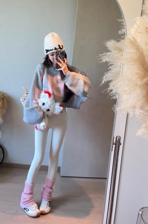 慵懒暖宝 字母宽松韩系上衣 Cozy Lazy-Style Lettered Oversized Korean Top