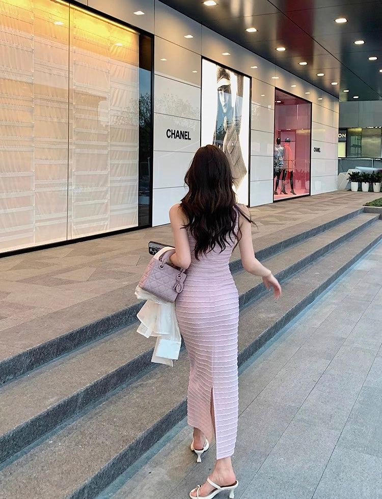 粉色太阳 肌理感收腰连衣裙 Pink Sun Textured Cinched-Waist Dress